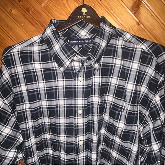Tommy Hilfiger Black and White Plaid Shirt men’s XL - Picture 3 of 5